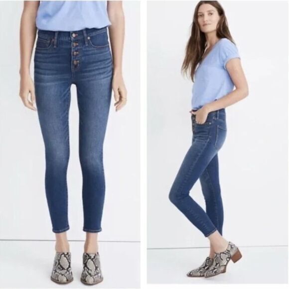 NEW‎ Madewell the tall Mid-rise Skinny Crop Jeans dewey wash, size 30T - Picture 1 of 16
